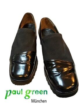 RARE Paul Green Black Leather Microfiber Slip on Loafers Driving Mocs, Sz 8 EUC